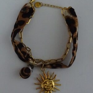 Gepanterde stoffen-stainless steel armband - Afbeelding 2