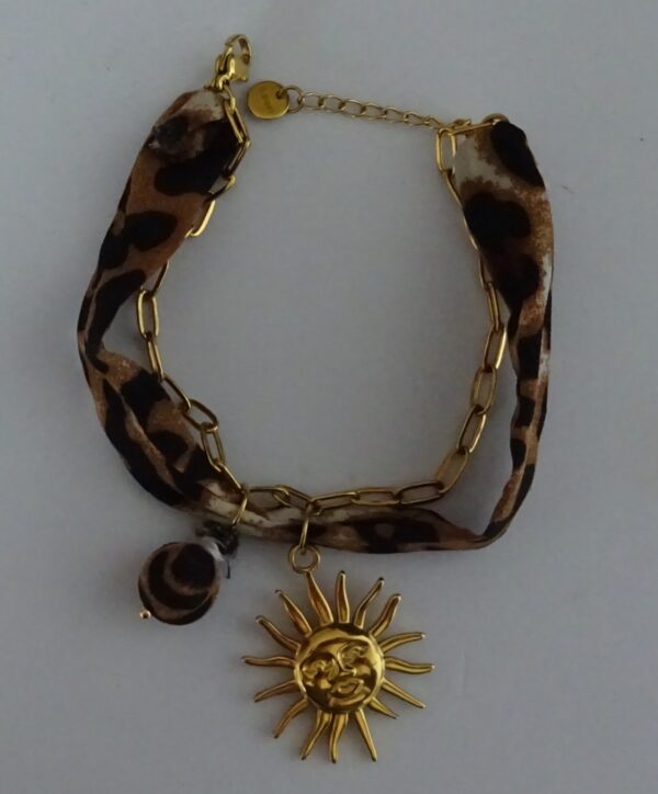 Gepanterde stoffen-stainless steel armband