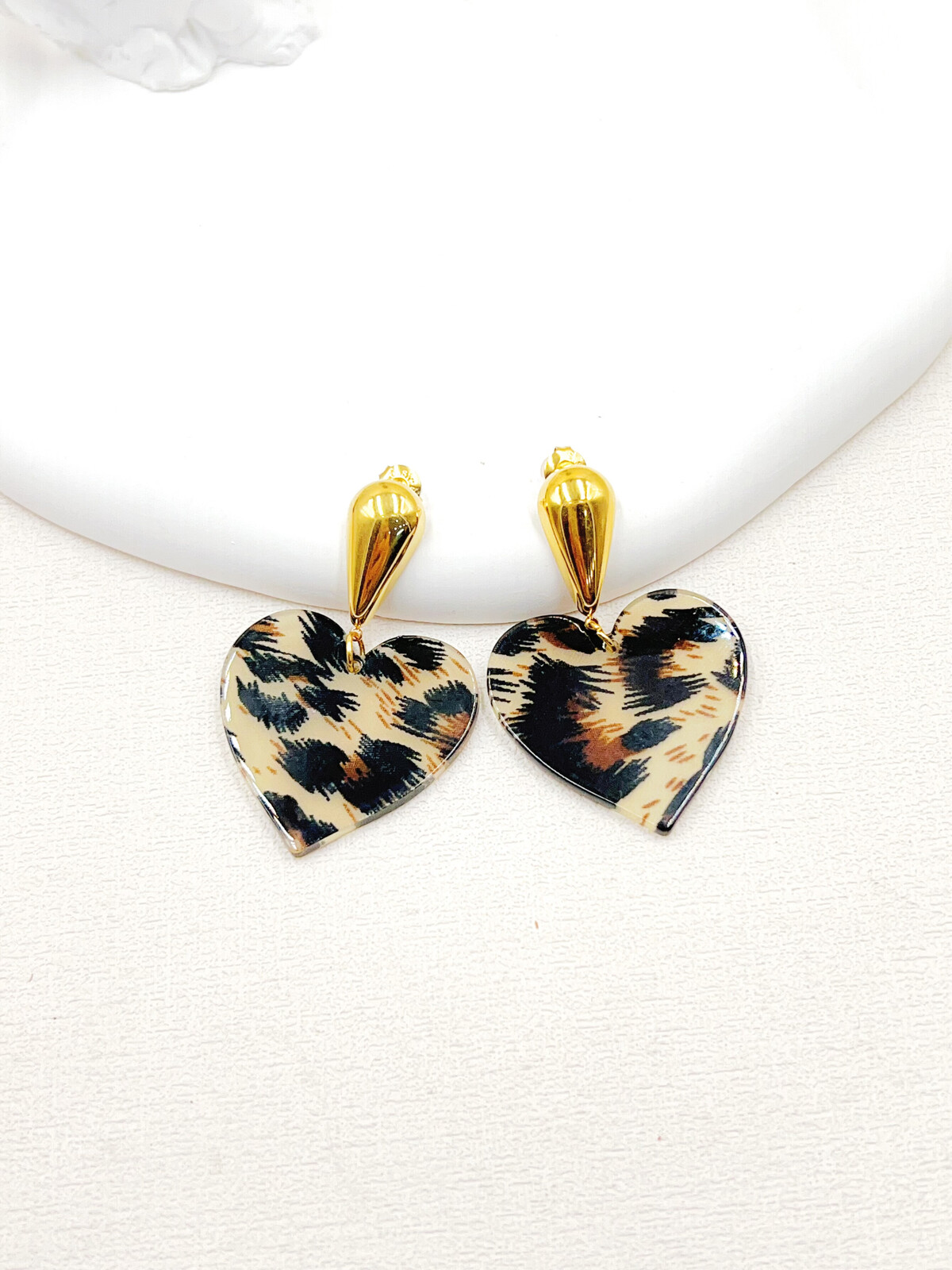 Hartjes oorbellen met panterprint - Afbeelding 1