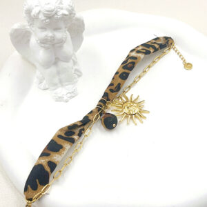 Gepanterde stoffen-stainless steel armband