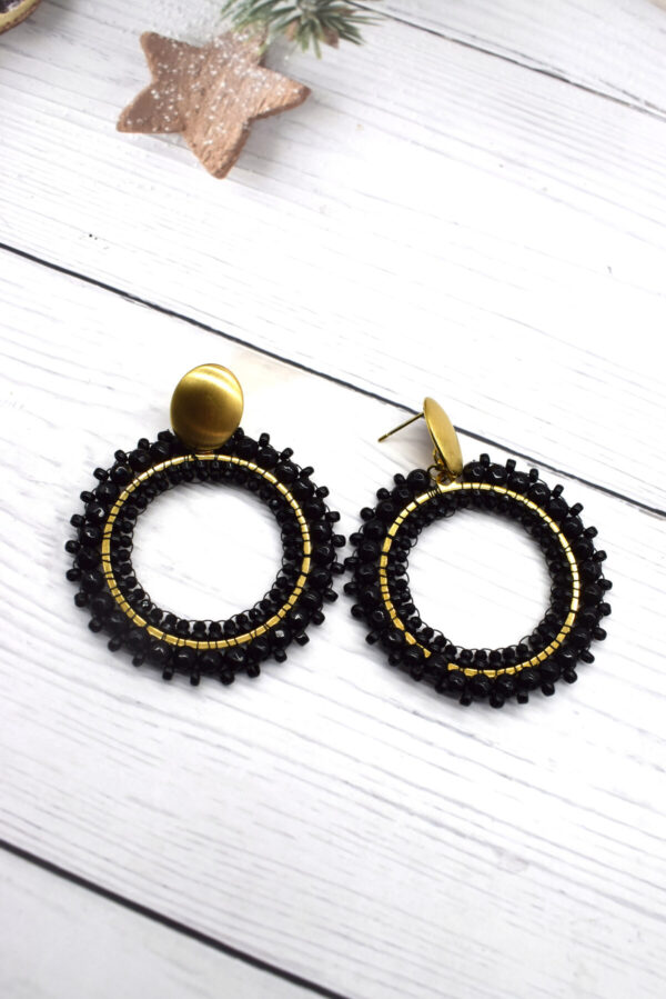 Zwarte statement oorbellen - stainless steel